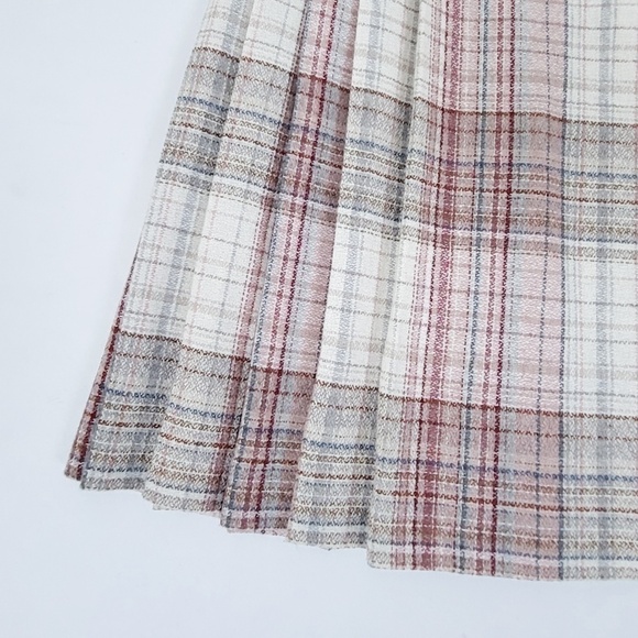 Plaid Wool Midi Skirt pleated pleats full asymmetrical geometric checkered - Picture 8 of 8